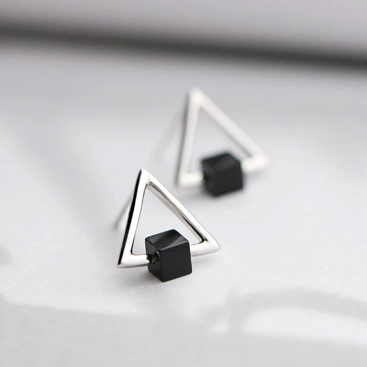 Silver Hollow Triangle Stud Earrings