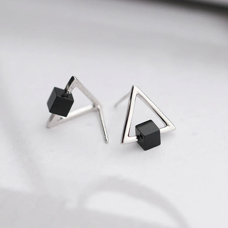 Silver Hollow Triangle Stud Earrings