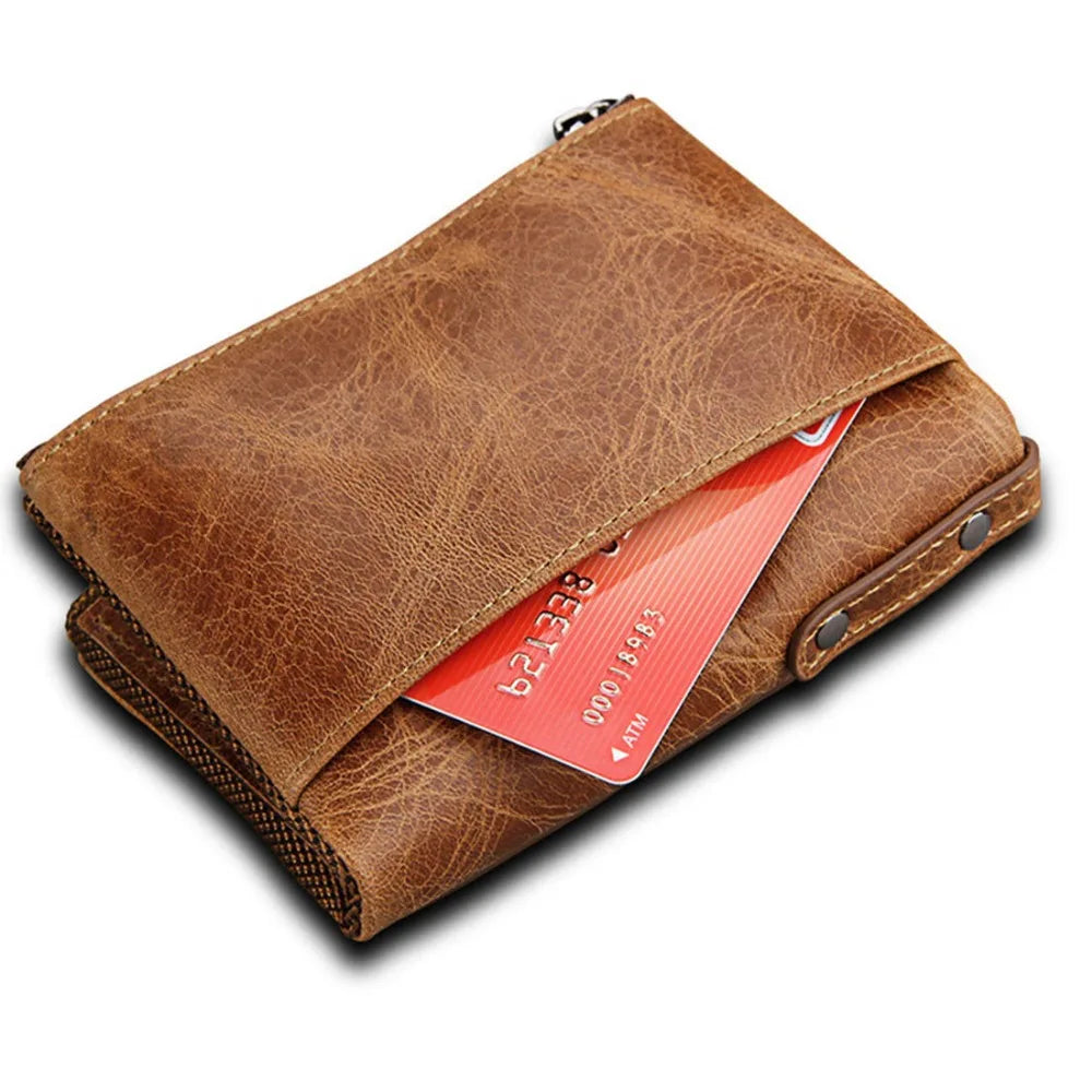 RFID Double Zipper Leather Wallet