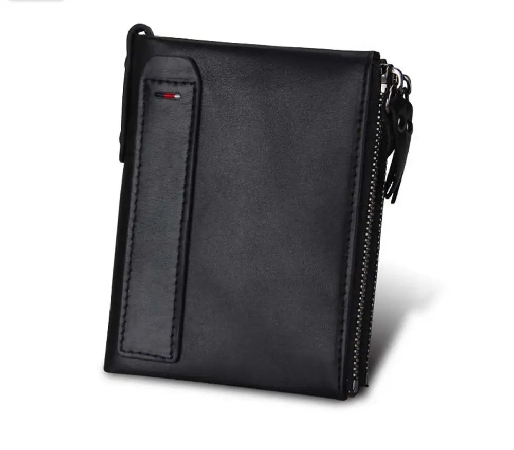 RFID Double Zipper Leather Wallet