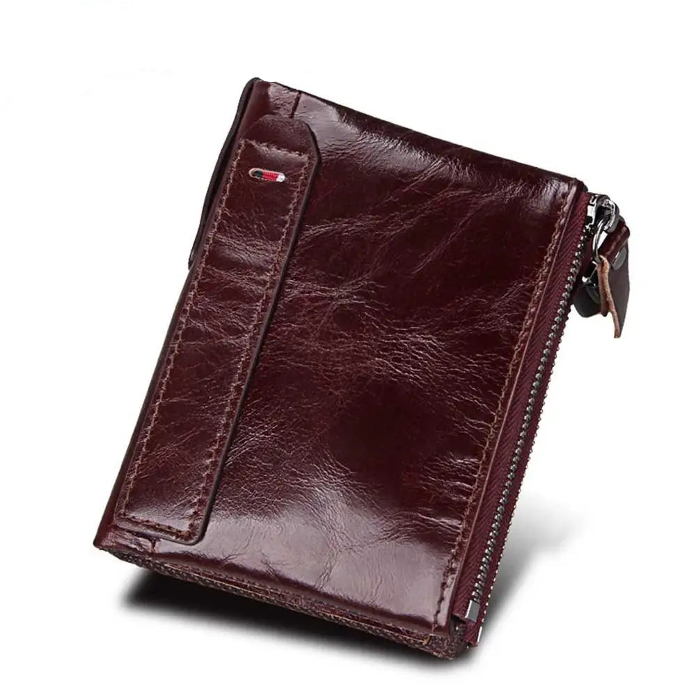 RFID Double Zipper Leather Wallet