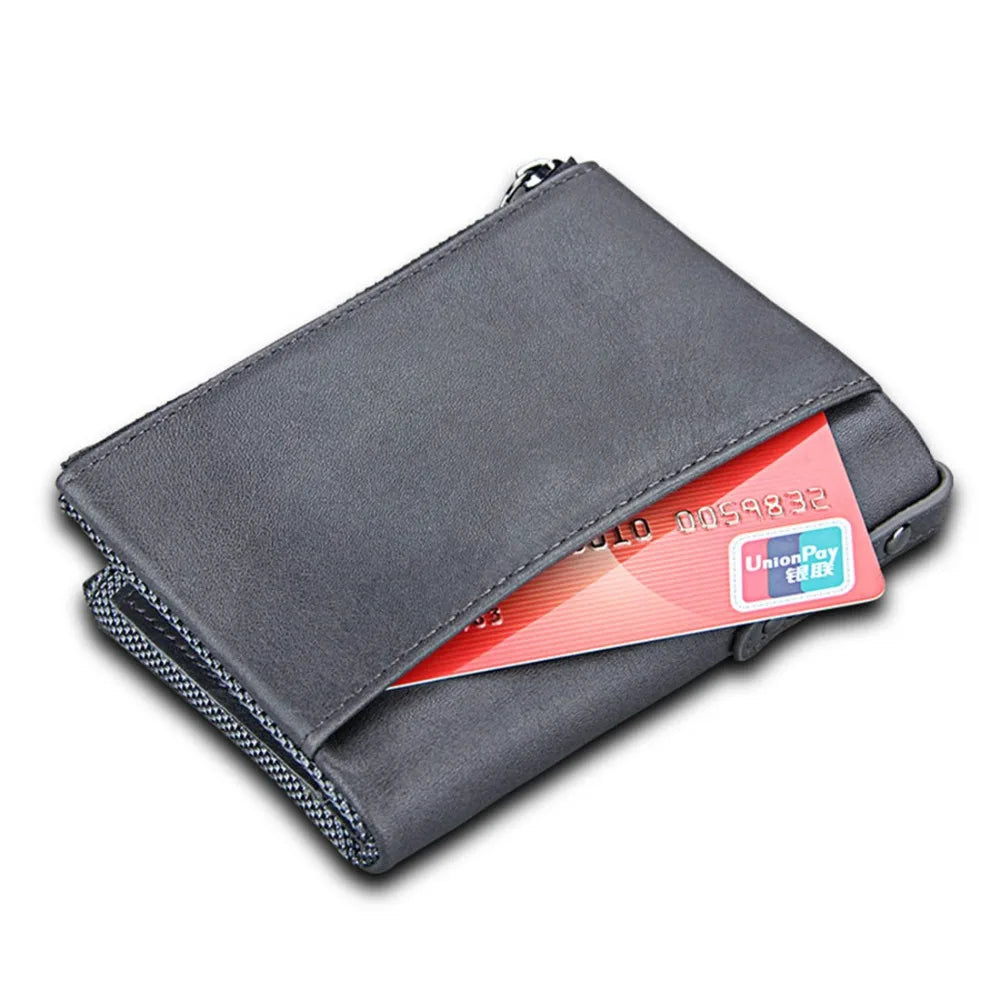 RFID Double Zipper Leather Wallet