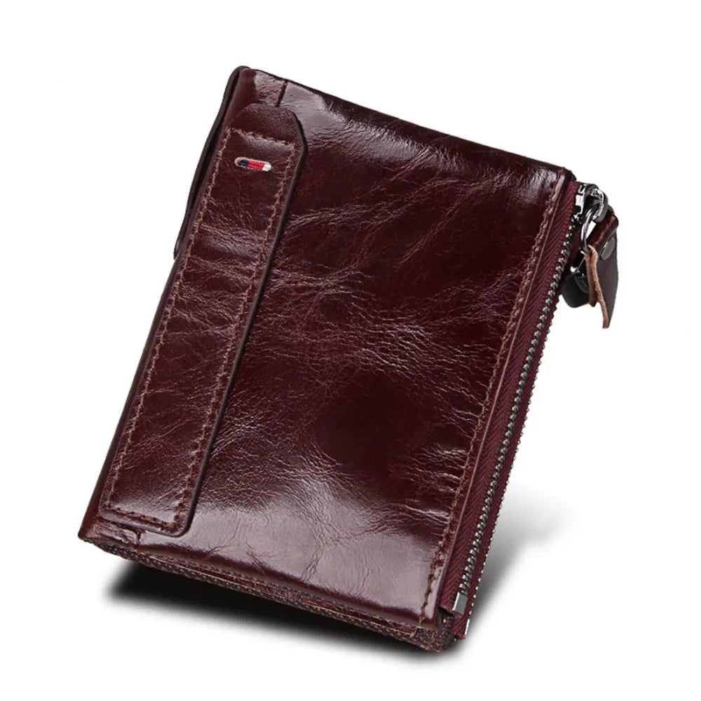 RFID Double Zipper Leather Wallet