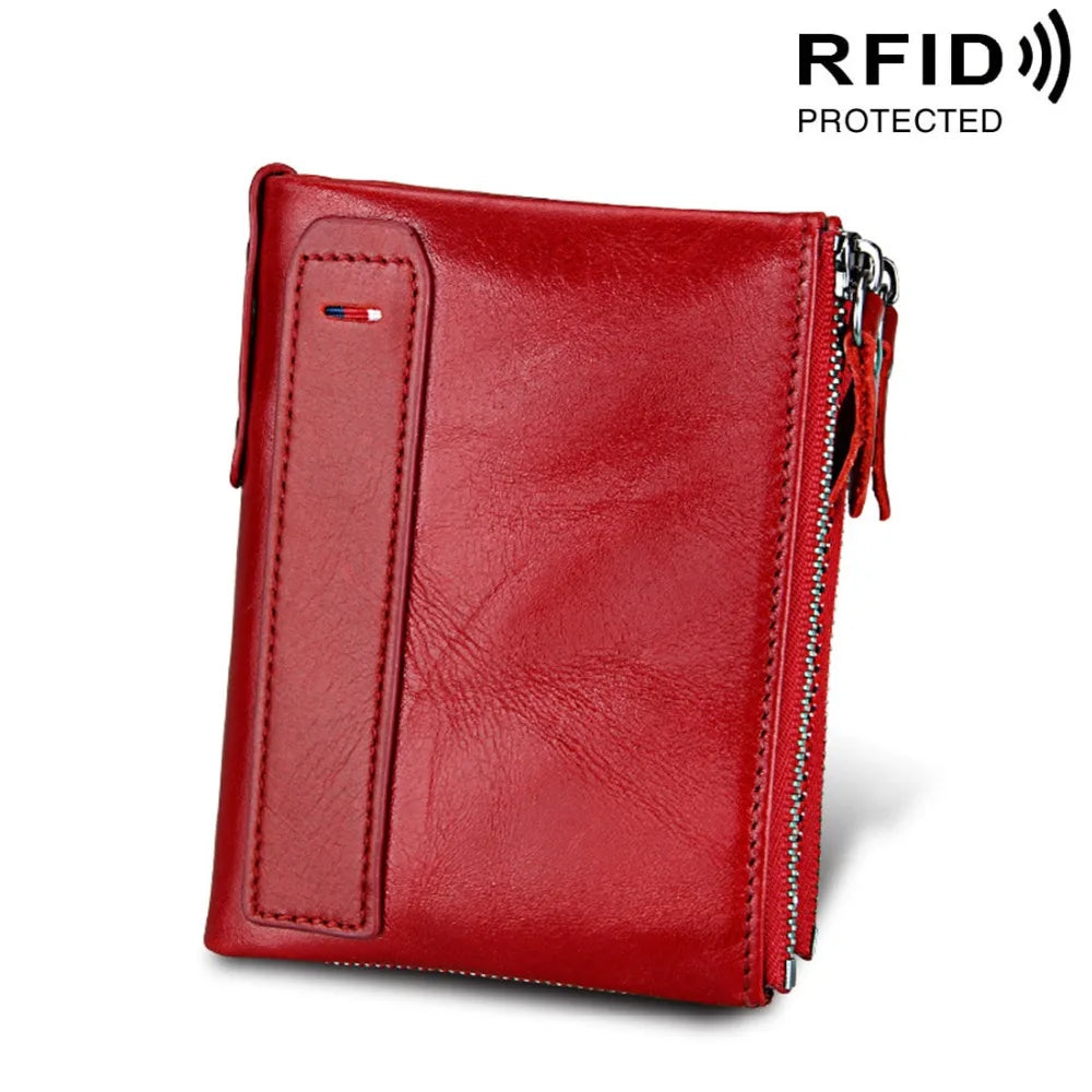 RFID Double Zipper Leather Wallet