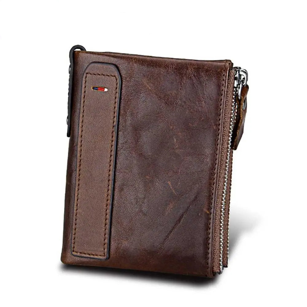 RFID Double Zipper Leather Wallet