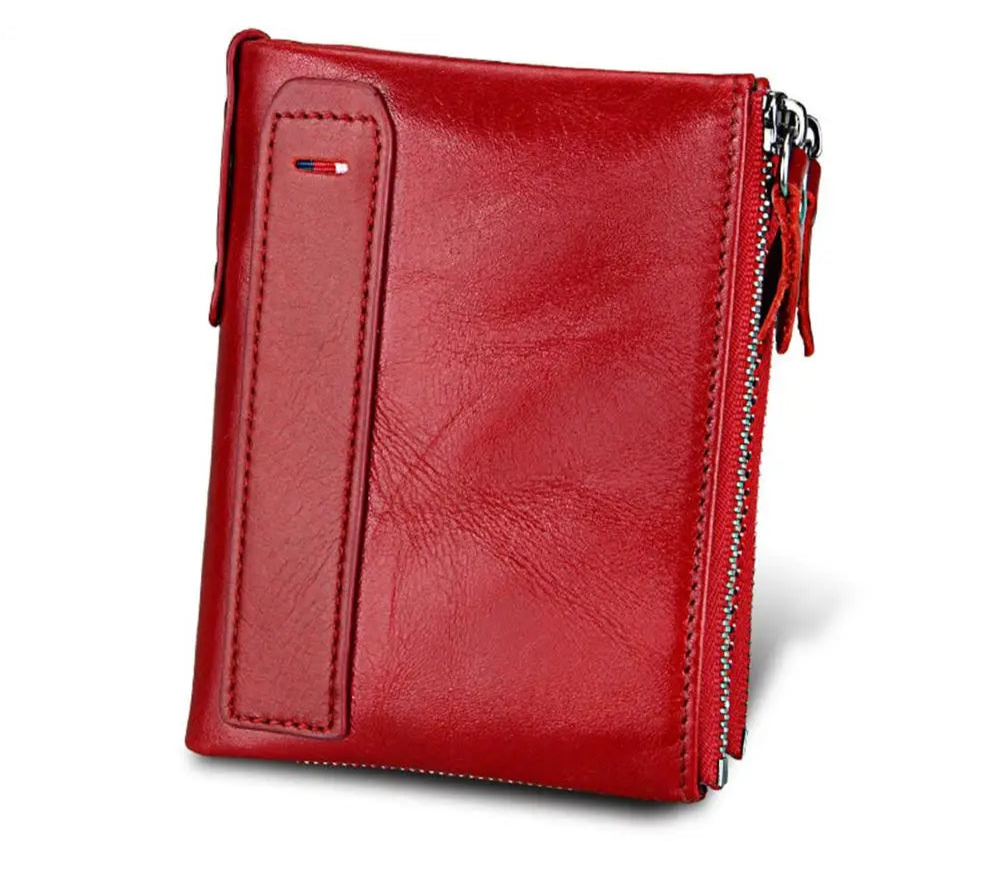 RFID Double Zipper Leather Wallet