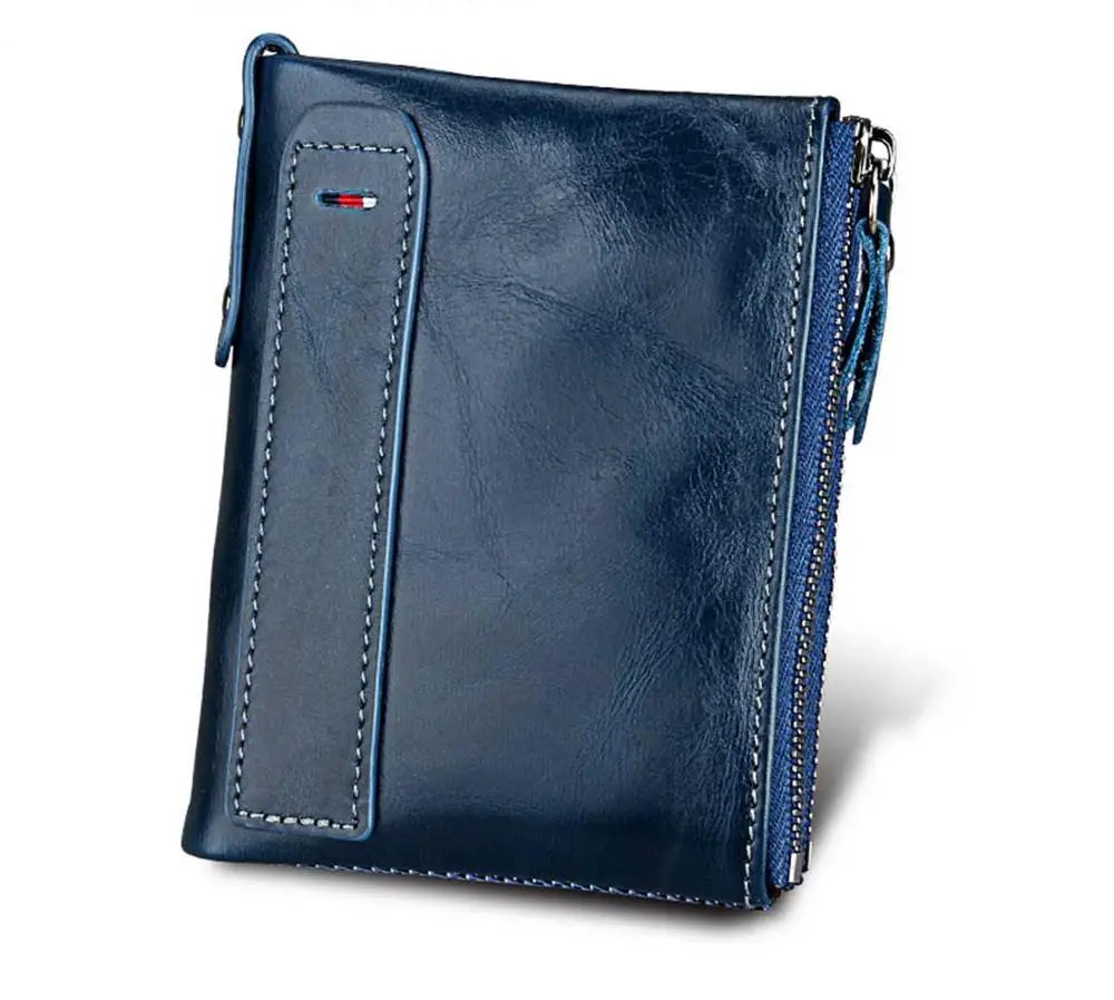 RFID Double Zipper Leather Wallet