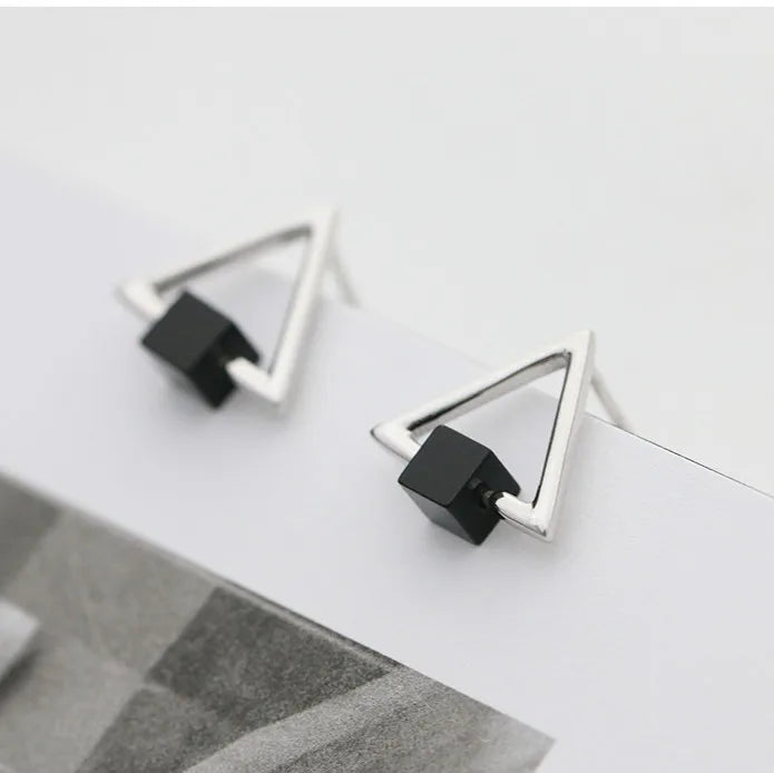 Silver Hollow Triangle Stud Earrings