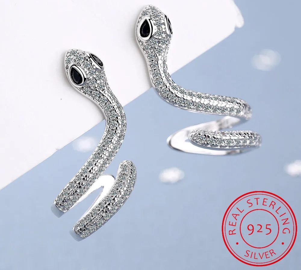 Silver Bohemian Snake Stud Earrings