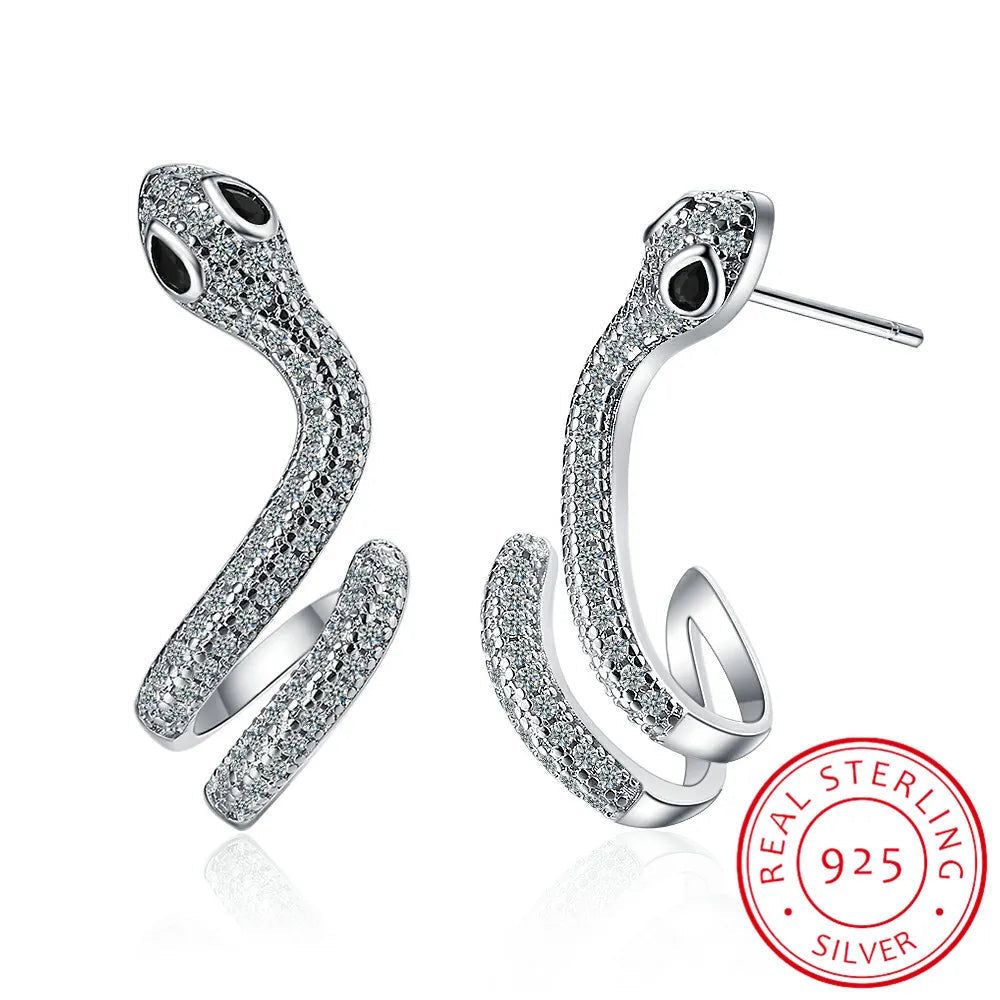 Silver Bohemian Snake Stud Earrings