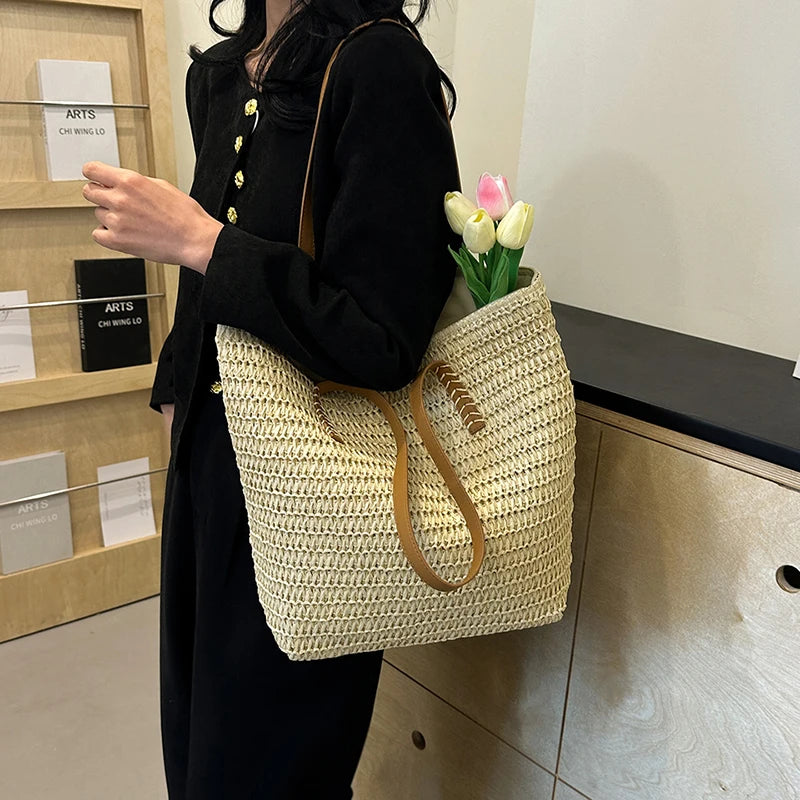 Large Woven Raffia Beach Tote Bag