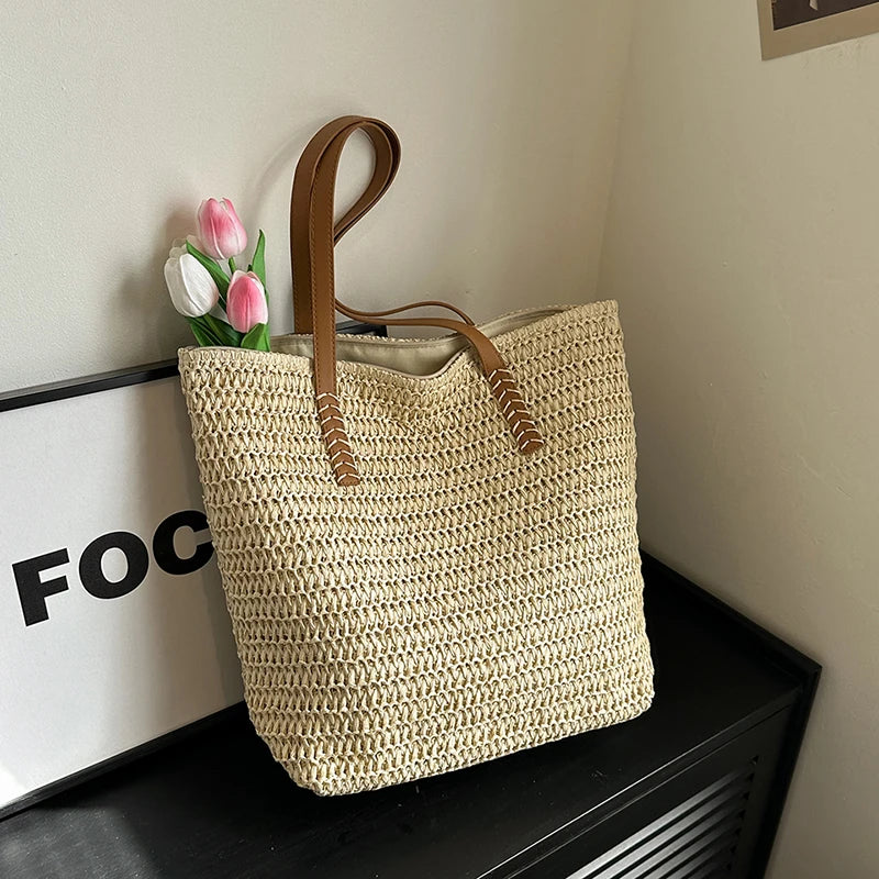 Large Woven Raffia Beach Tote Bag