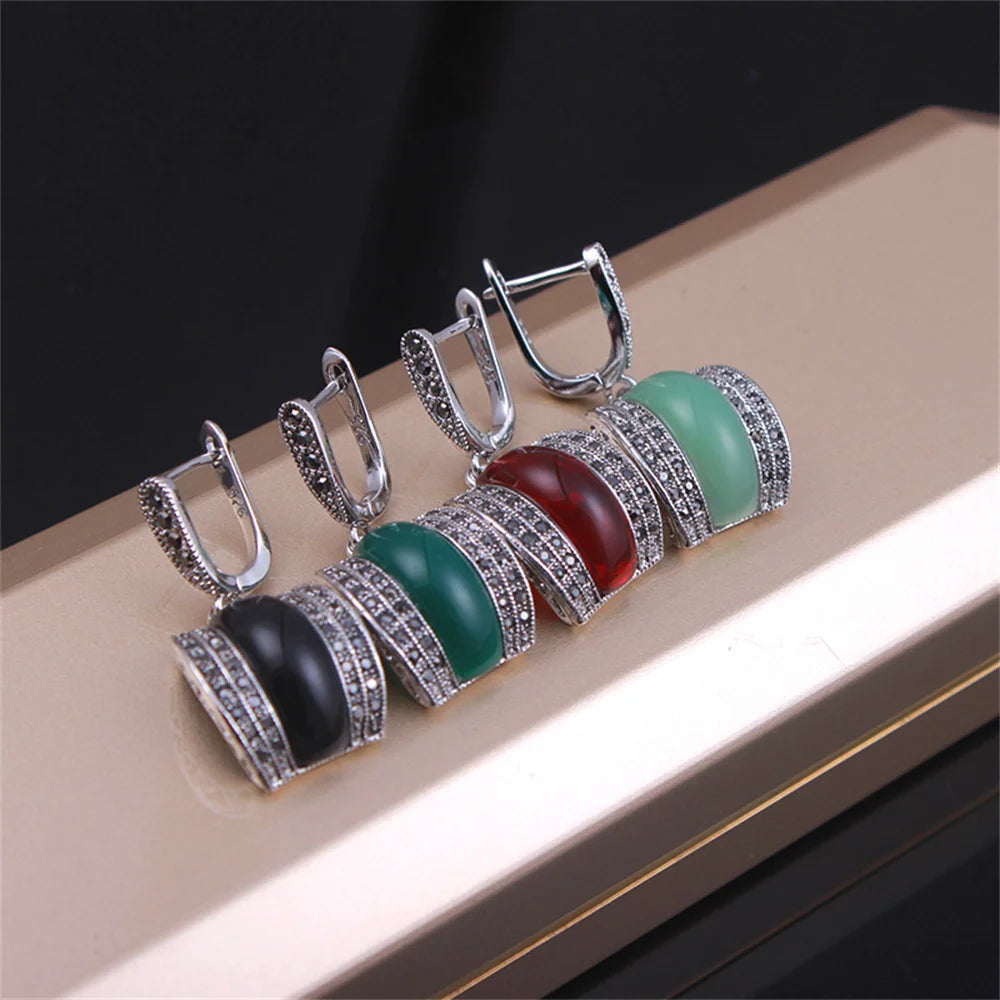 Silver & Zinc Alloy Rhinestone Stone Earrings