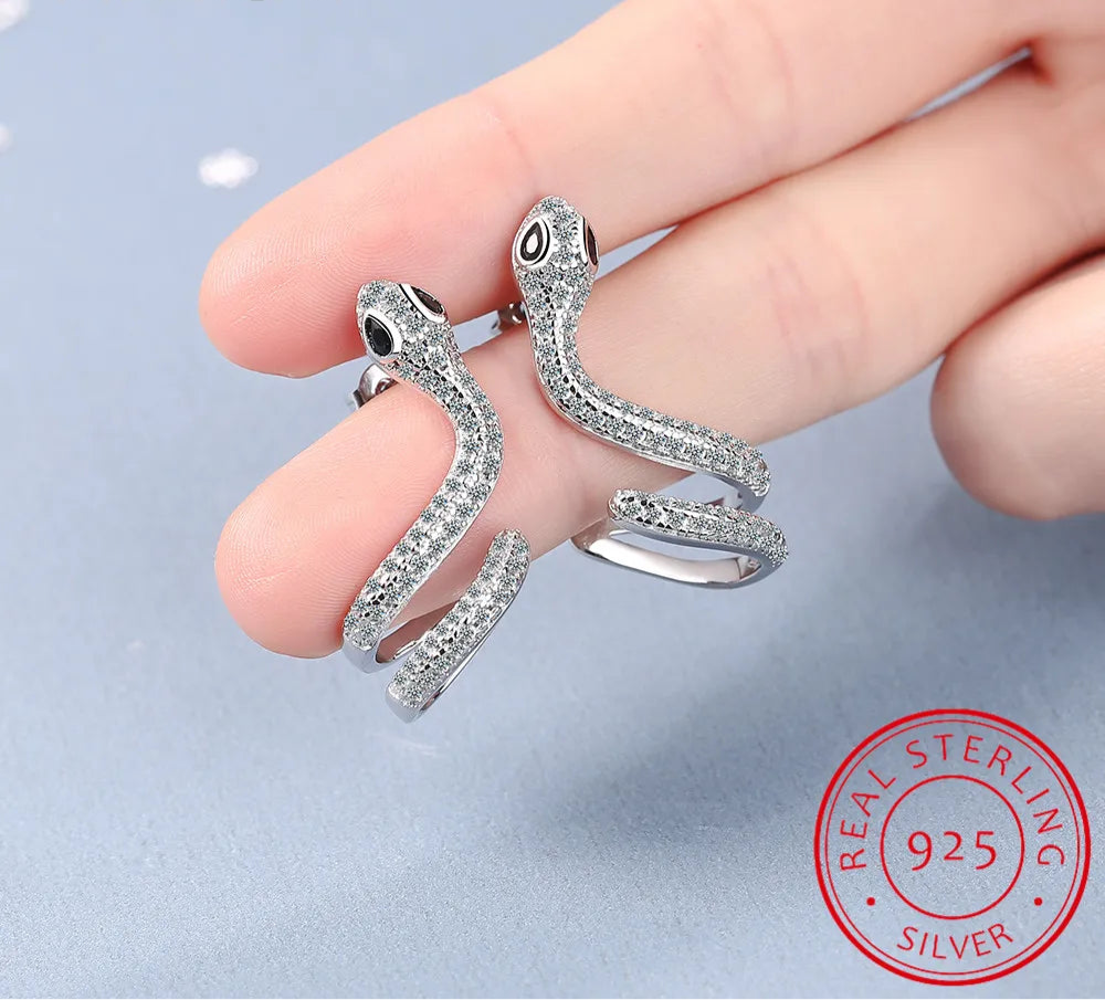 Silver Bohemian Snake Stud Earrings