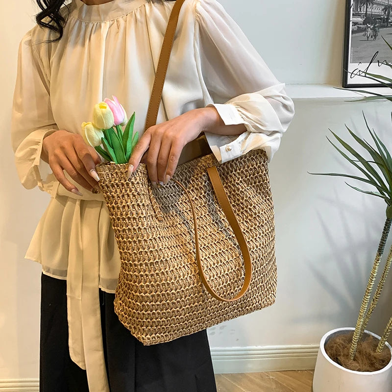 Large Woven Raffia Beach Tote Bag