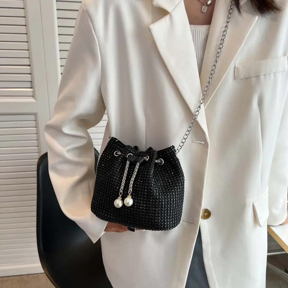 Black Rhinestone Evening Crossbody Bag