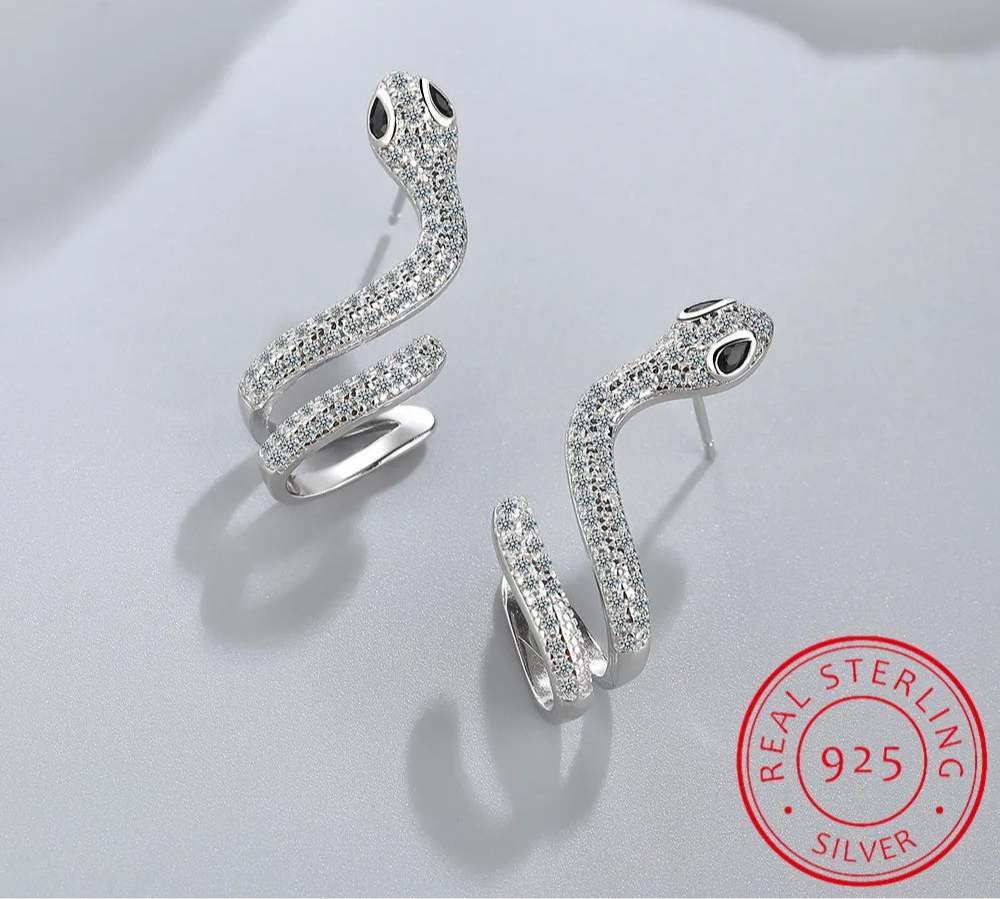 Silver Bohemian Snake Stud Earrings