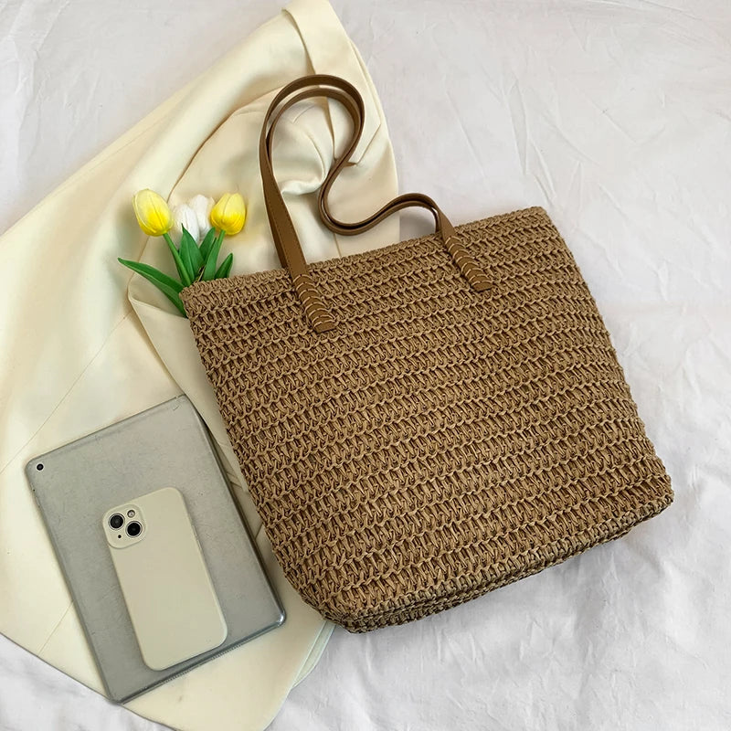 Large Woven Raffia Beach Tote Bag