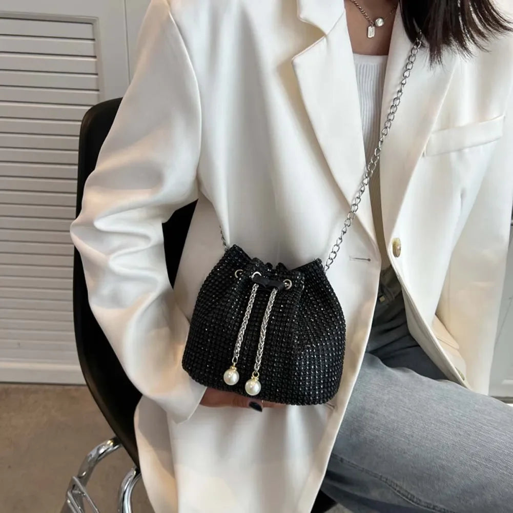 Black Rhinestone Evening Crossbody Bag