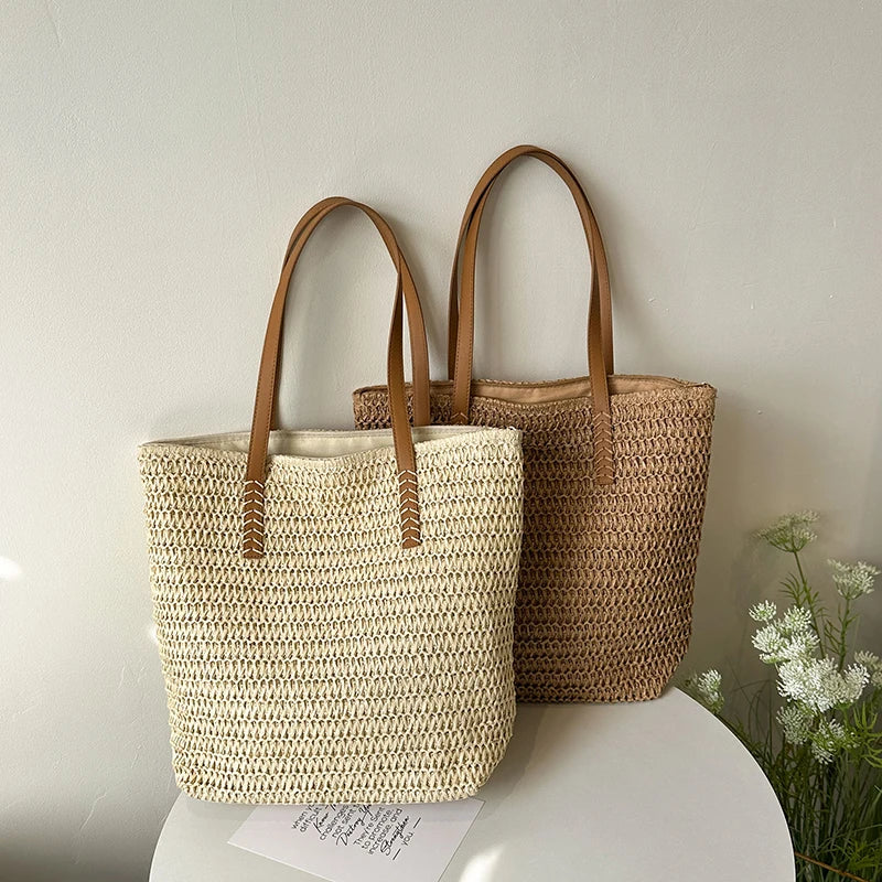 Large Woven Raffia Beach Tote Bag