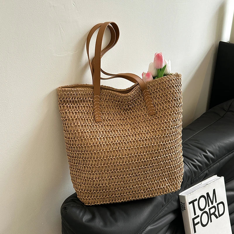 Large Woven Raffia Beach Tote Bag